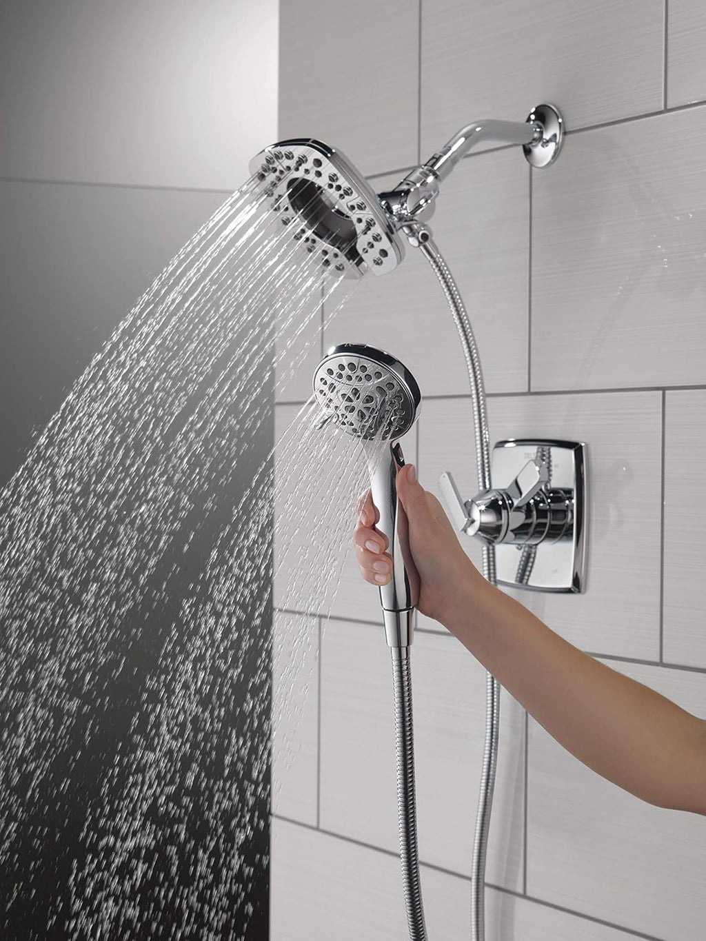 Delta Faucet Ashlyn 17 Series Dual-Function Shower Trim Kit with 2-Spray Touch-Clean In2ition 2-in-1 Hand Held Shower Head with Hose, Chrome T17264-I (Valve Not Included)