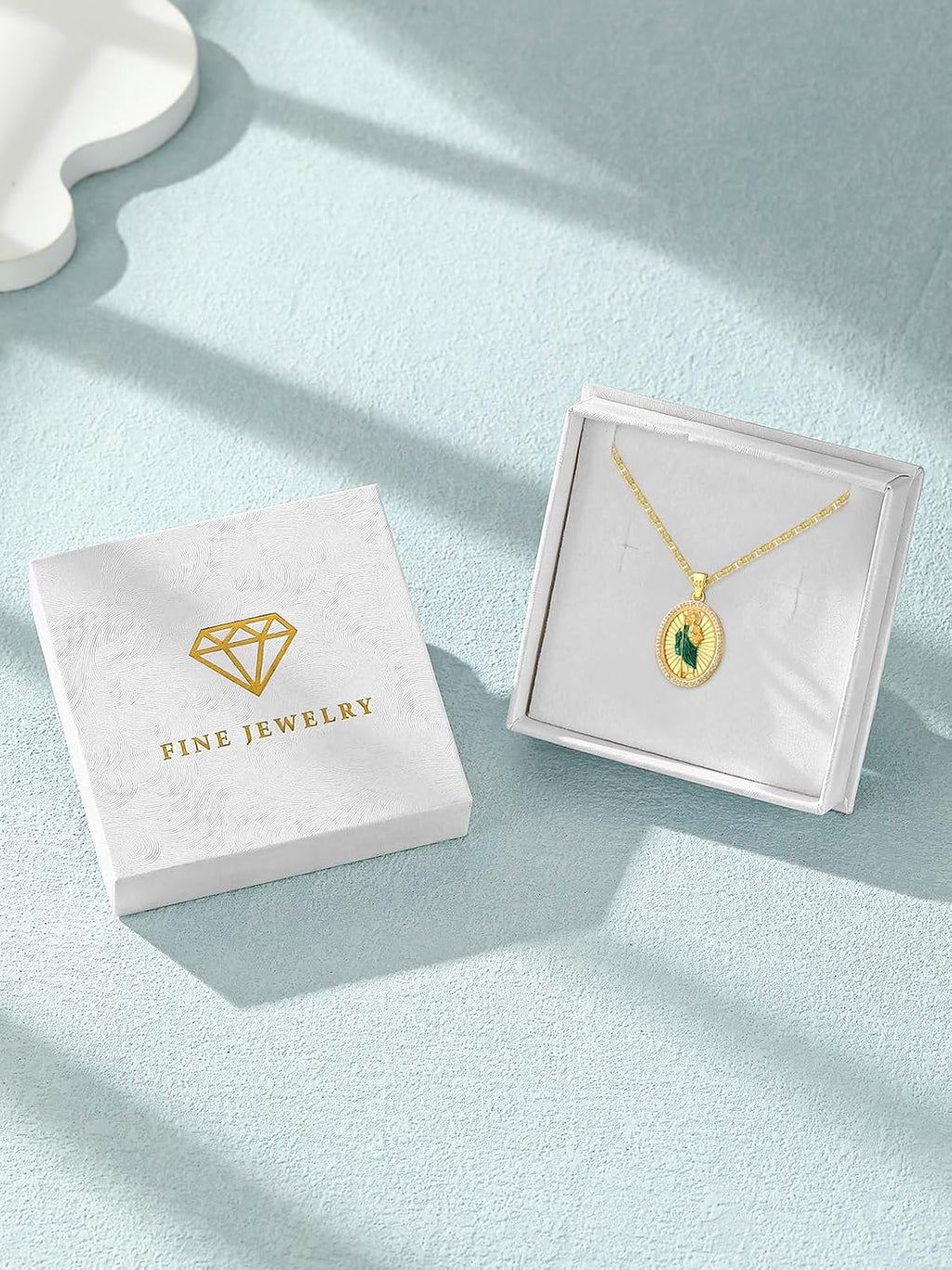 Patron Saint Medals, 14K Gold Catholic Pendant Necklaces, Personalized Christian Jewelry Religious Gifts for Women with 22'+2' Mariner Chain