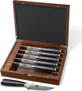 HOSHANHO 7-Piece Serrated Steak Knife Set, 4.5 Inch Japanese High Carbon Steel Steak Knives Set with Block, Razor-Sharp Kitchen Dinner Knives with Ergonomic Pakkawood Handle