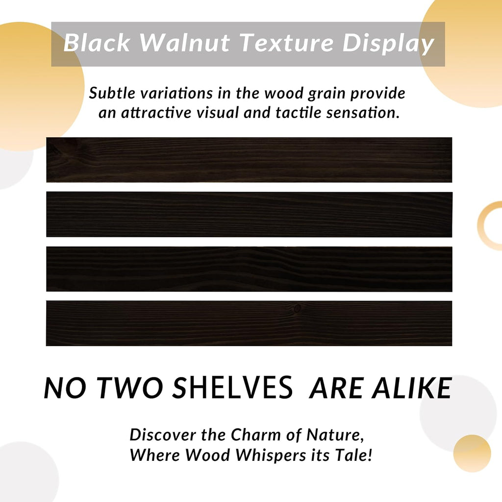 Wood Floating Shelves Set of 2, 36 Inch Long, 8 Inch Deep Solid Wood Wall Mounted Shelves for Living Room Kitchen, Book Shelf for Wall with Hidden Bracket - Black