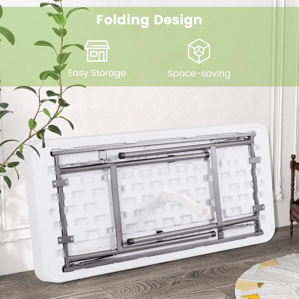 Giantex 4 FT Folding Ice Cooler Table with Drain & Bucket, Removable Skirt, No Assembly, Portable Fill and Chill Table for Food Drink Beverage, Foldable Party Ice Bin for Camping BBQ, White