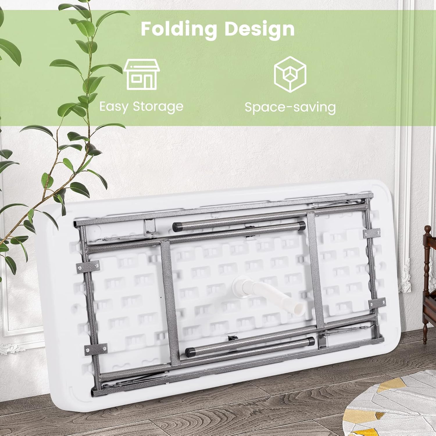 Giantex 4 FT Folding Ice Cooler Table with Drain & Bucket, Removable Skirt, No Assembly, Portable Fill and Chill Table for Food Drink Beverage, Foldable Party Ice Bin for Camping BBQ, White