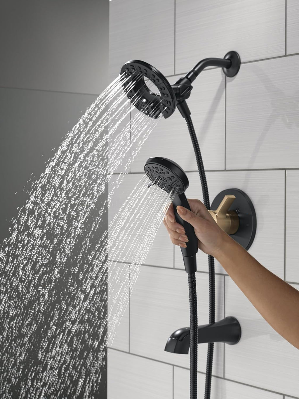 Delta Albion Bathtub Shower Faucet Set in Black/Gold 1.75 GPM, T144855-GZ-I