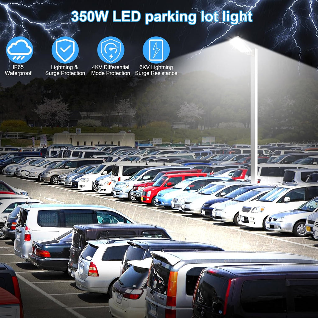350W LED Parking Lot Light Outdoor:Arm Mount 52500LM Super Bright Dusk to Dawn LED Shoebox Lighting Commercial 5000K 100-277V IP65 Waterproof Wall Floodlights for Park,Stadium,Barn,Yard