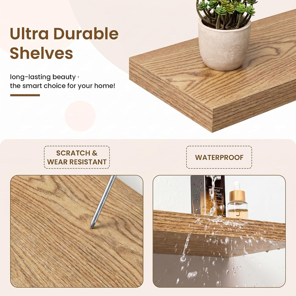 Marsmiles 55in Floating Shelves for Wall, 55' W x 9.25' D x 1.5' H, Long Wall Mounted Engineered Wood Shelves with Invisible Brackets for Living Room, Bedroom, Bathroom, Kitchen, Cedar, 2Pcs