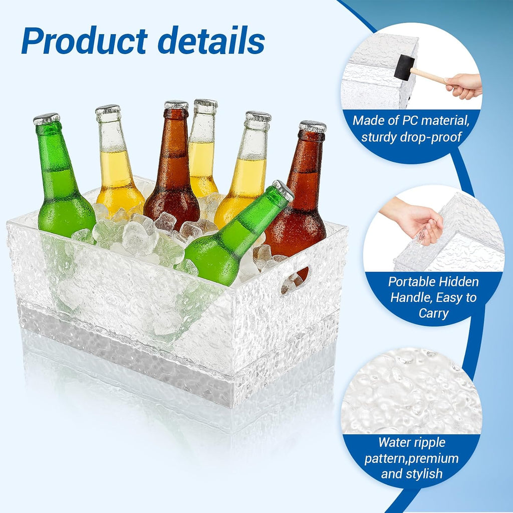 Reallnaive 6 Pcs 15 L Plastic Ice Bucket for Parties, Large Clear Beverage Tub with 7 Colors LED Light up Remote Leakproof Champagne Bucket for Beer Wine Drink Bars Club Hosting Party
