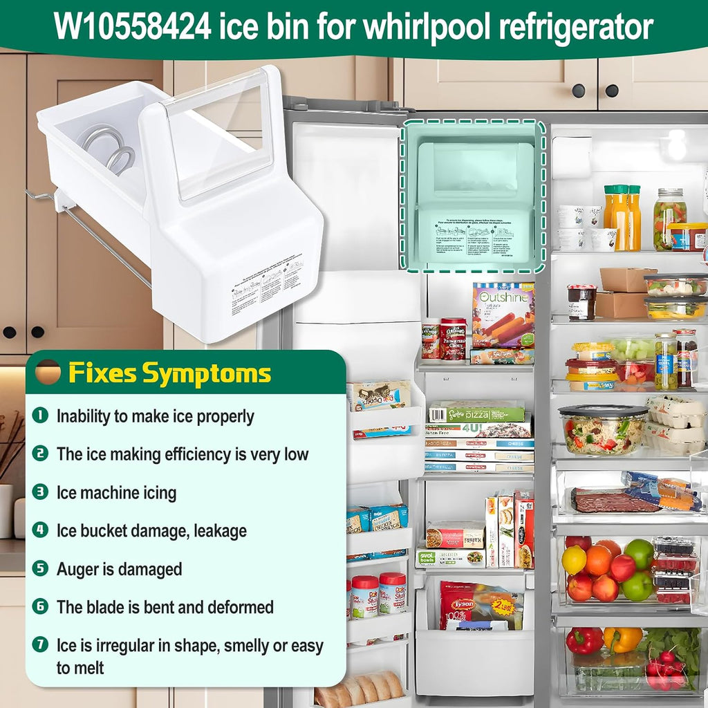 Upgraded WPW10558424 W10558424 Refrigerator Ice Bucket Replacement Compatible with Whirlpool Ice Maker Ice Tray WRS321SDHZ08, WRS321SDHZ05, WRS321SDHZ01, WRS322FDAM04 Parts for Whirlpool Ice Bin Tray