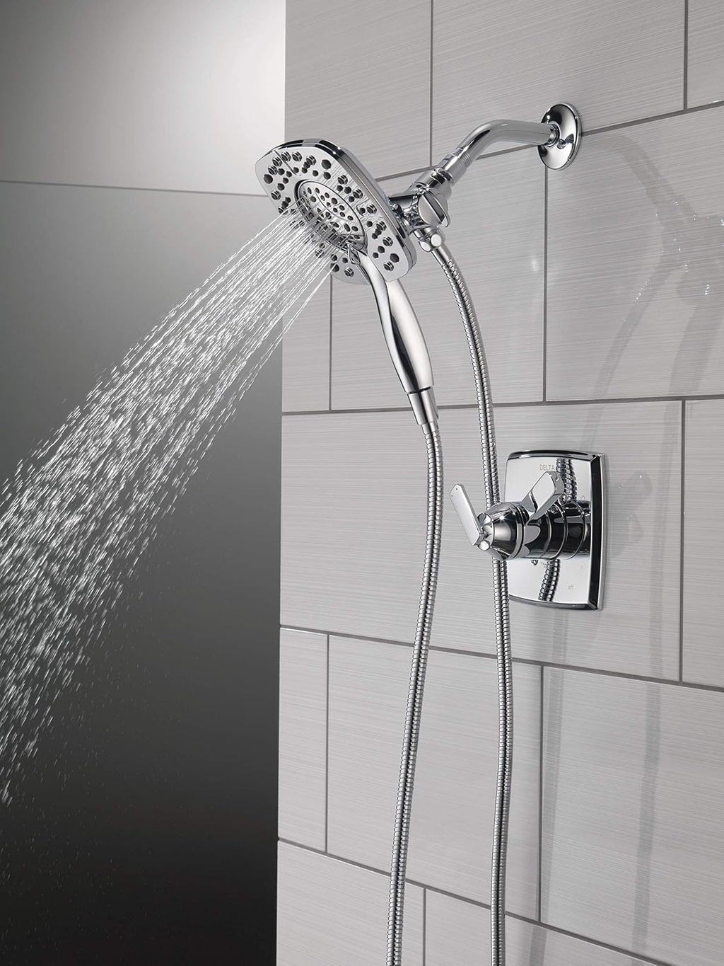 DELTA Ashlyn 17 Series Dual-Function Shower Trim Kit with 2-Spray Touch-Clean In2ition 2-in-1 Hand Held Shower Head with Hose, Chrome T17264-I (Valve Included)