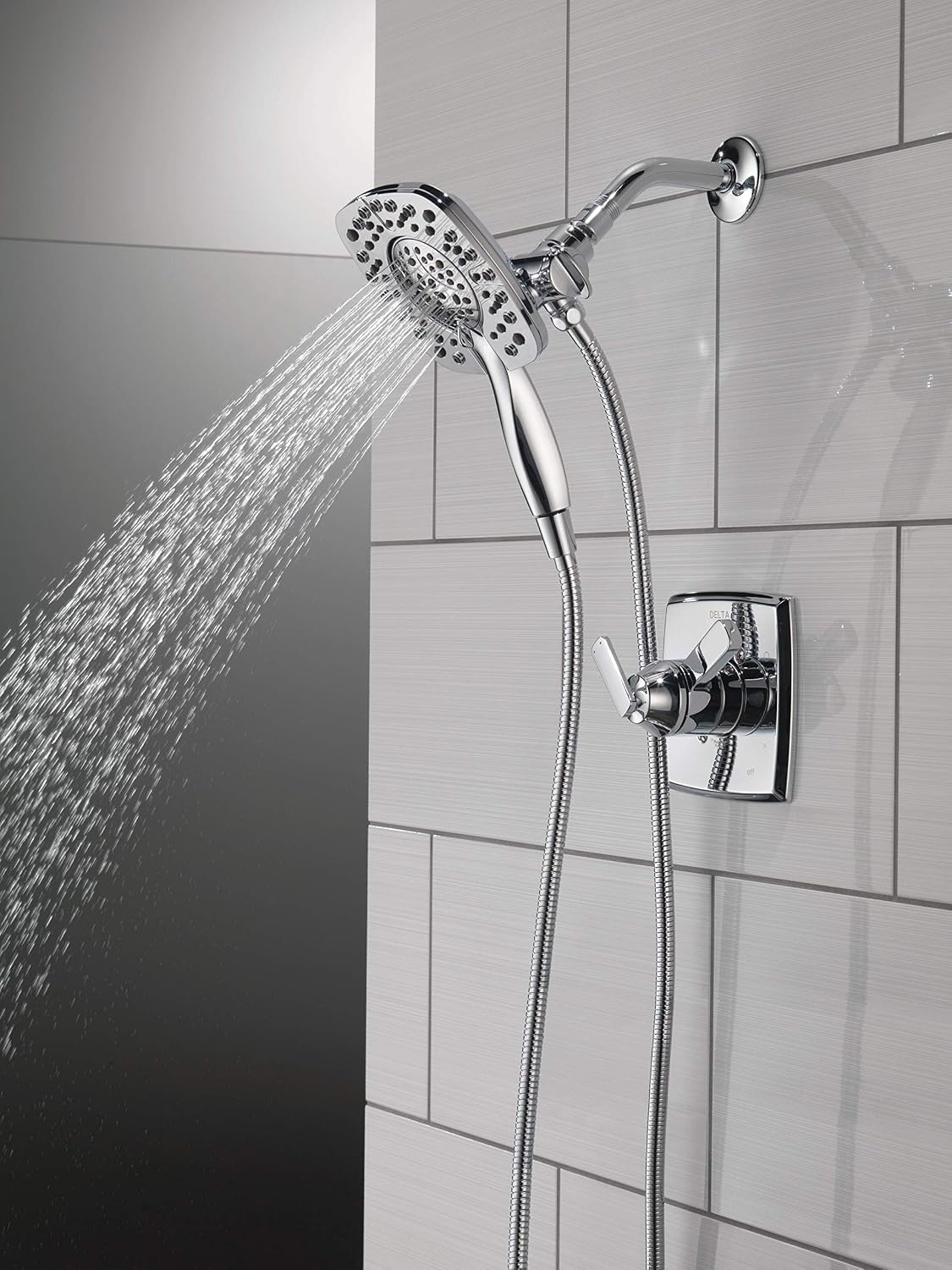 DELTA Ashlyn 17 Series Dual-Function Shower Trim Kit with 2-Spray Touch-Clean In2ition 2-in-1 Hand Held Shower Head with Hose, Chrome T17264-I (Valve Included)