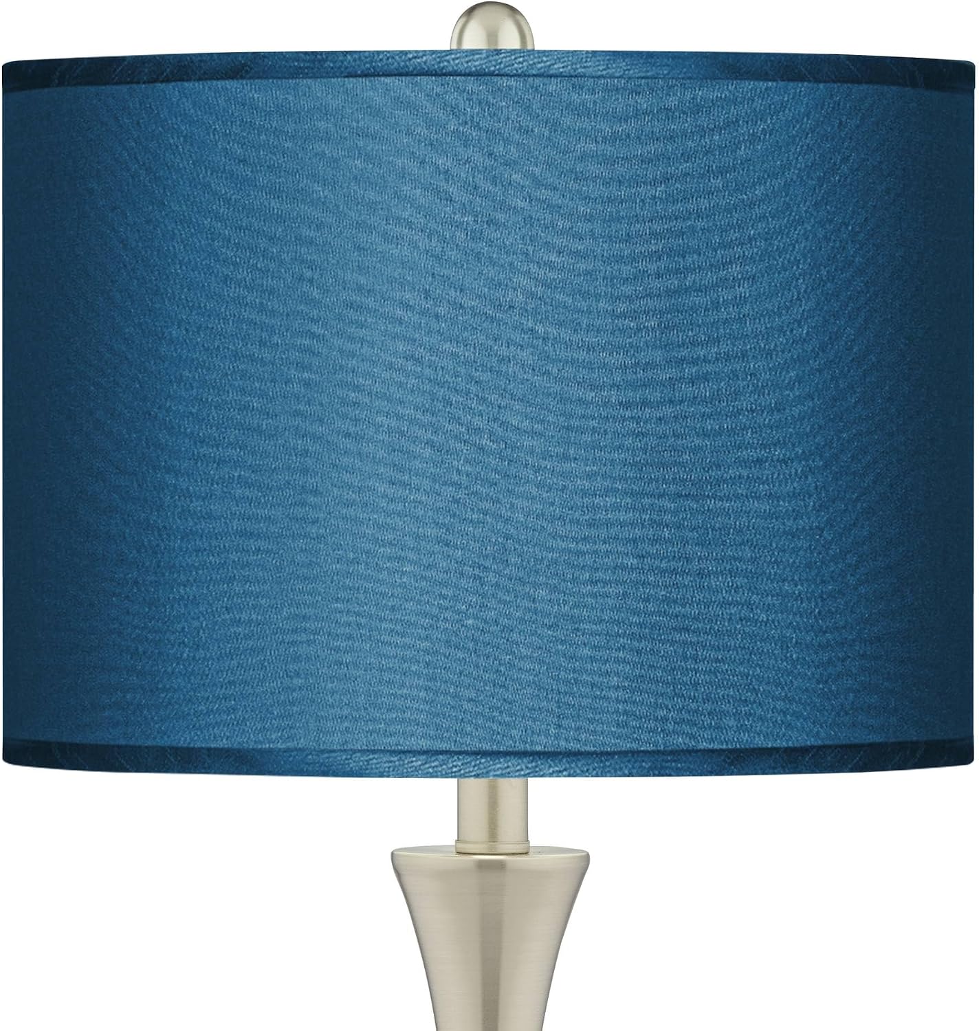 Possini Euro Design Modern Table Lamps 24' Tall Set of 2 Brushed Nickel Silver Metal LED Touch On Off Blue Faux Silk Drum Shade for Bedroom Living Room House Home Bedside Nightstand Office Family