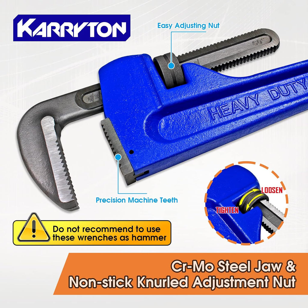 60 Inch Pipe Wrench, Cr-Mo Jaw Opening 9'/228mm Adjustable Heavy Duty Cast Iron Straight Handle Plumbing Wrench, Perfect Plumbers Tool for Oil Field, Plumbing, Construction and Mechanics