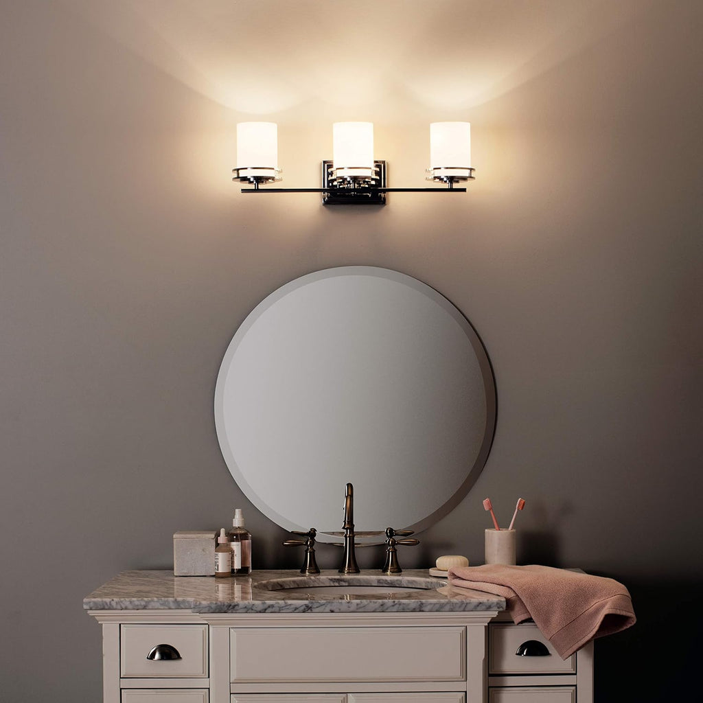 Kichler Hendrik 24' 3 Light Vanity Light with Satin Etched Cased Opal Glass Chrome