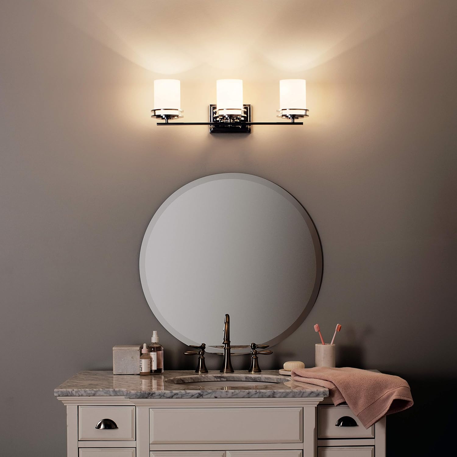 Kichler Hendrik 24' 3 Light Vanity Light with Satin Etched Cased Opal Glass Chrome