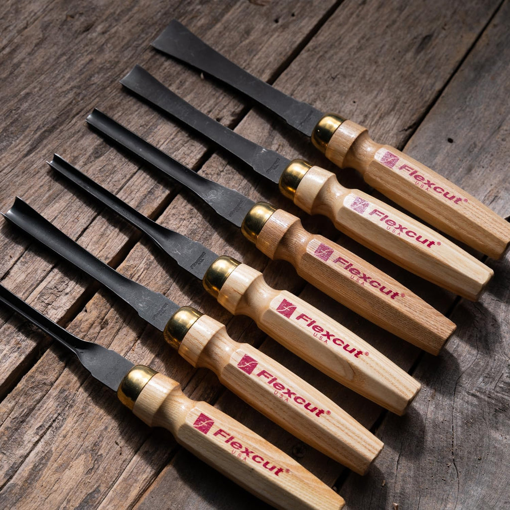 Flexcut Wood Carving Tools | 6-Piece Mallet Starter Set | Wood Carving Chisels and Gouges |1095 High Carbon Steel Blades | Ash Hardwood Handles| MC150 | Made in the U.S.A