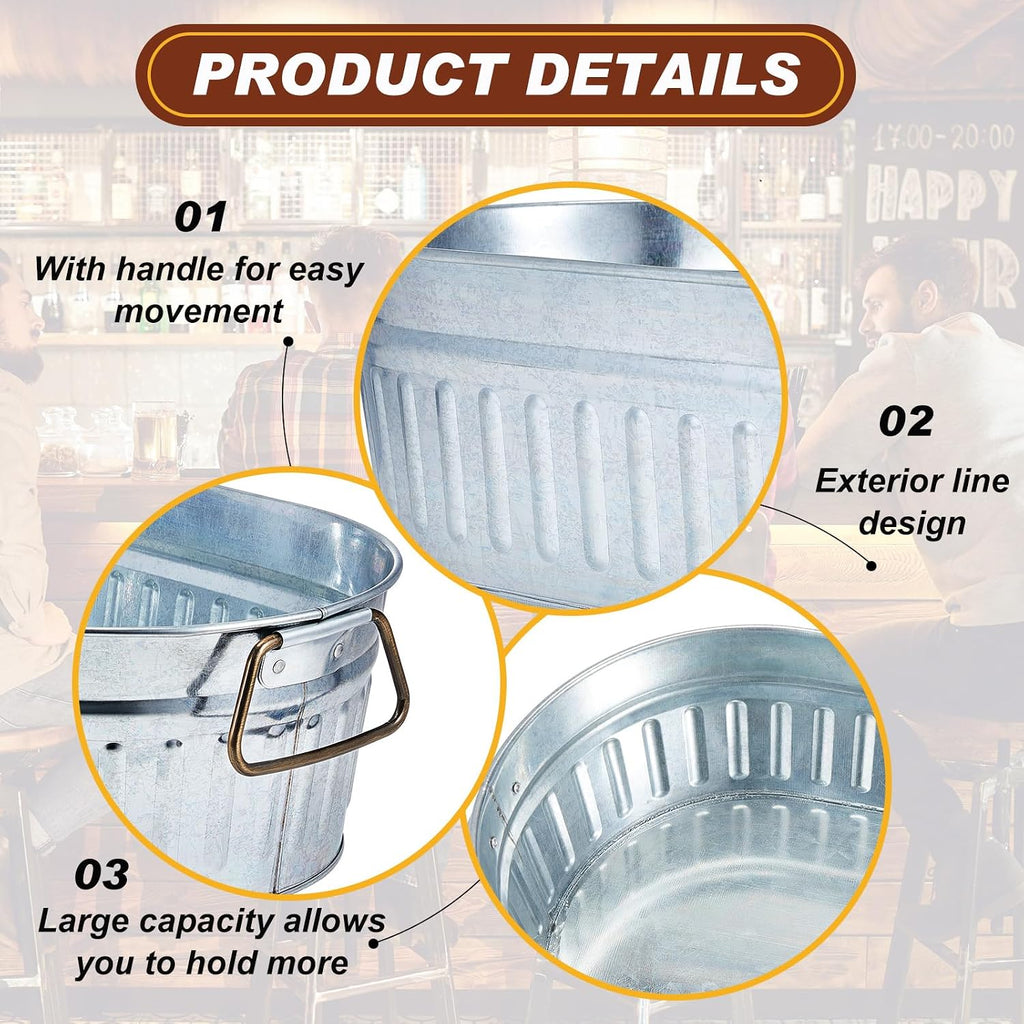 Lallisa 4 Pcs 5.3 gallons Galvanized Beverage Tub Galvanized Bucket Metal Ice and Drink Bucket with Handles Tub for Parties Farmhouse Home Pool Bar (Sliver)