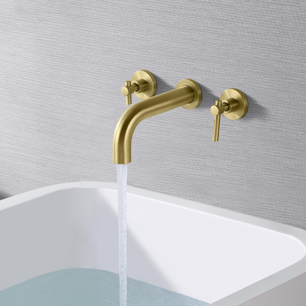 SUMERAIN Wall Mount Tub Faucet Brushed Gold Bathtub Faucet 3 Hole Tub Filler with Rough in Valve
