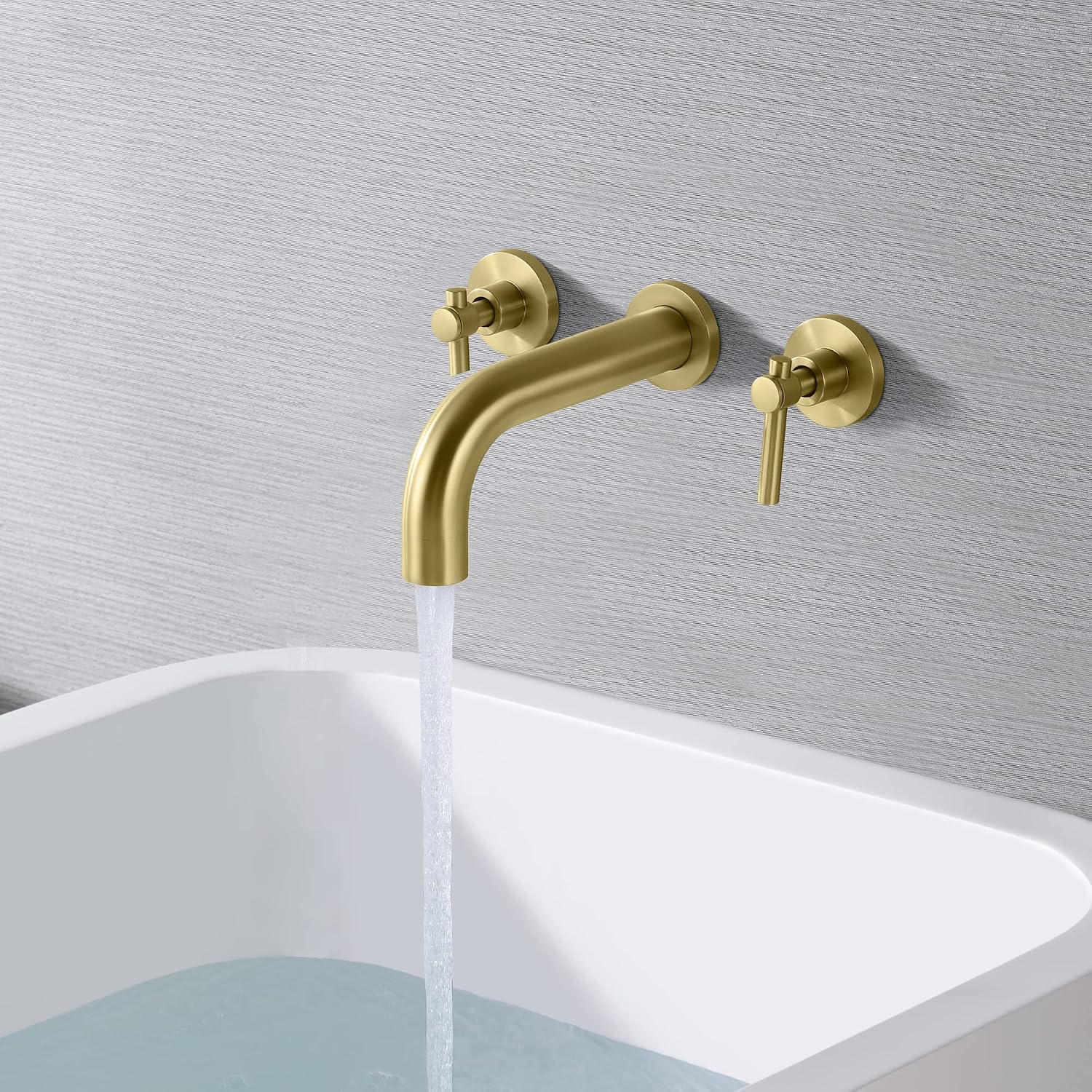 SUMERAIN Wall Mount Tub Faucet Brushed Gold Bathtub Faucet 3 Hole Tub Filler with Rough in Valve