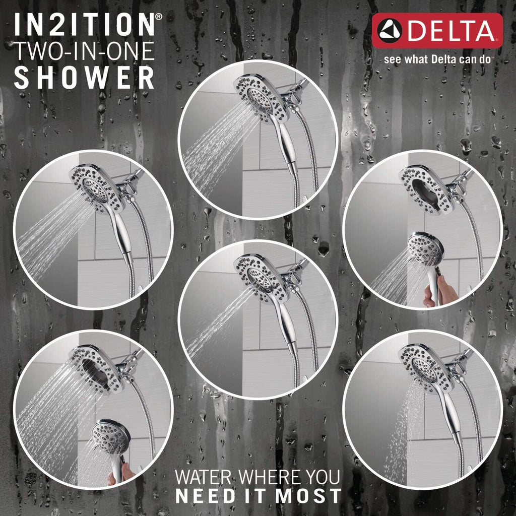 Delta Faucet Ashlyn 17 Series Dual-Function Shower Trim Kit with 2-Spray Touch-Clean In2ition 2-in-1 Hand Held Shower Head with Hose, Chrome T17264-I (Valve Not Included)