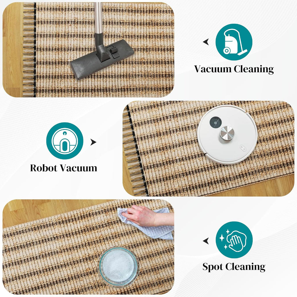 Eco Crave Jute Area Rug 8x10 ft – Soft Handwoven Striped Natural Fiber Rug, Eco-Friendly Braided Indoor Floor Mat, Non-Slip Large Area Rug for Living Room, Bedroom, Dining Room, Hallway
