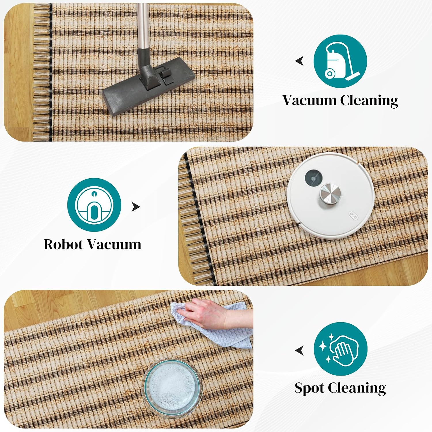 Eco Crave Jute Area Rug 8x10 ft – Soft Handwoven Striped Natural Fiber Rug, Eco-Friendly Braided Indoor Floor Mat, Non-Slip Large Area Rug for Living Room, Bedroom, Dining Room, Hallway