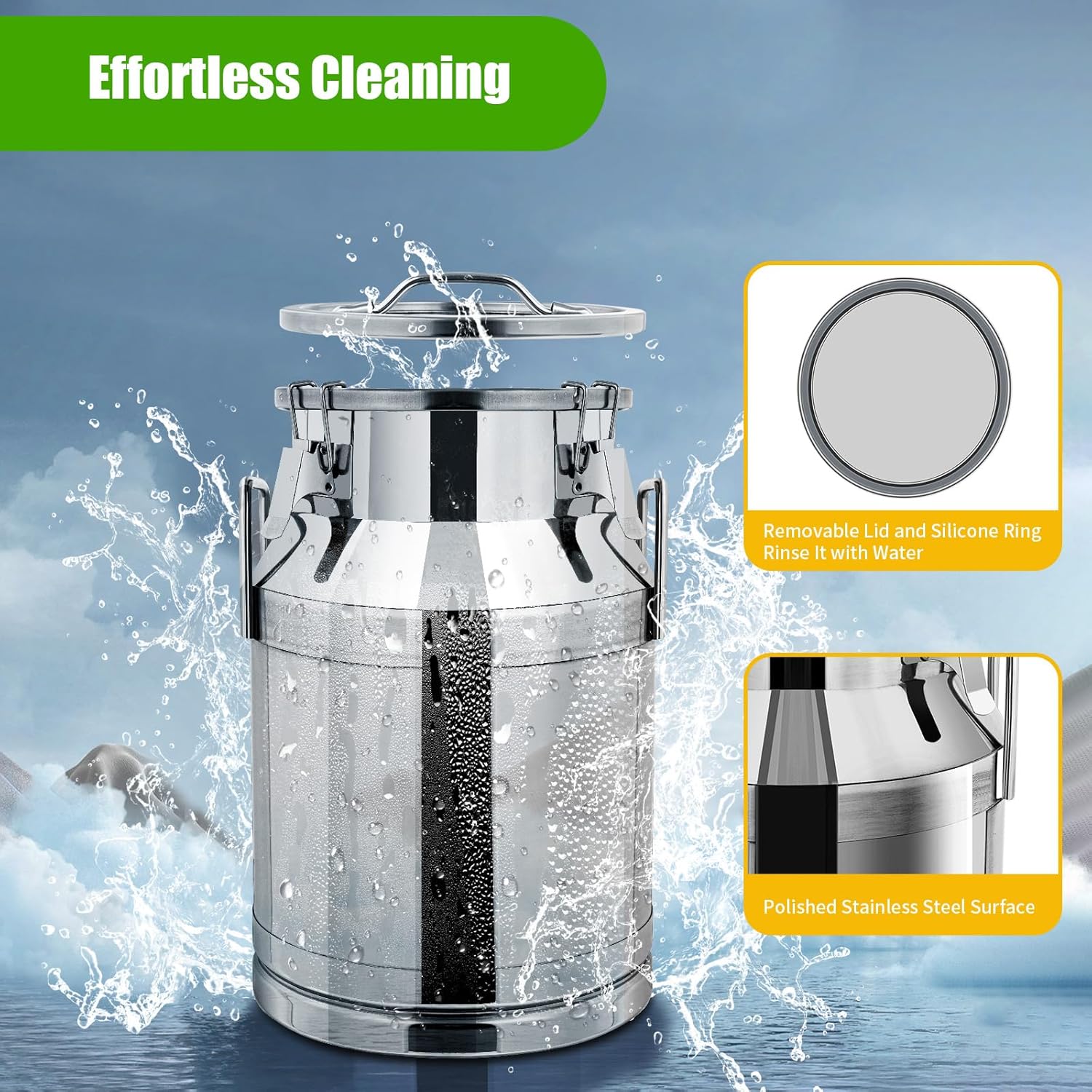 13 Gallon Stainless Steel Milk Can 30L Milk Jug | Food-grade Stainless Steel Container, Milk Bucket, Water Jug, Silicone Sealed Lid, Heavy Duty