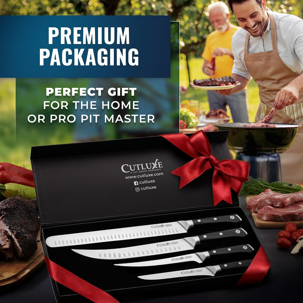 Cutluxe Butcher Knife Set – BBQ Brisket, Breaking, Boning & Fillet knives - Carving Knife Set for Meat Cutting, Ultra Sharp German Steel, Full Tang, Ergonomic Handles – Artisan Series