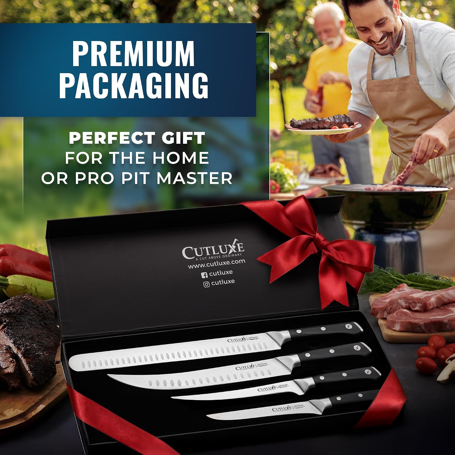 Cutluxe Butcher Knife Set – BBQ Brisket, Breaking, Boning & Fillet knives - Carving Knife Set for Meat Cutting, Ultra Sharp German Steel, Full Tang, Ergonomic Handles – Artisan Series