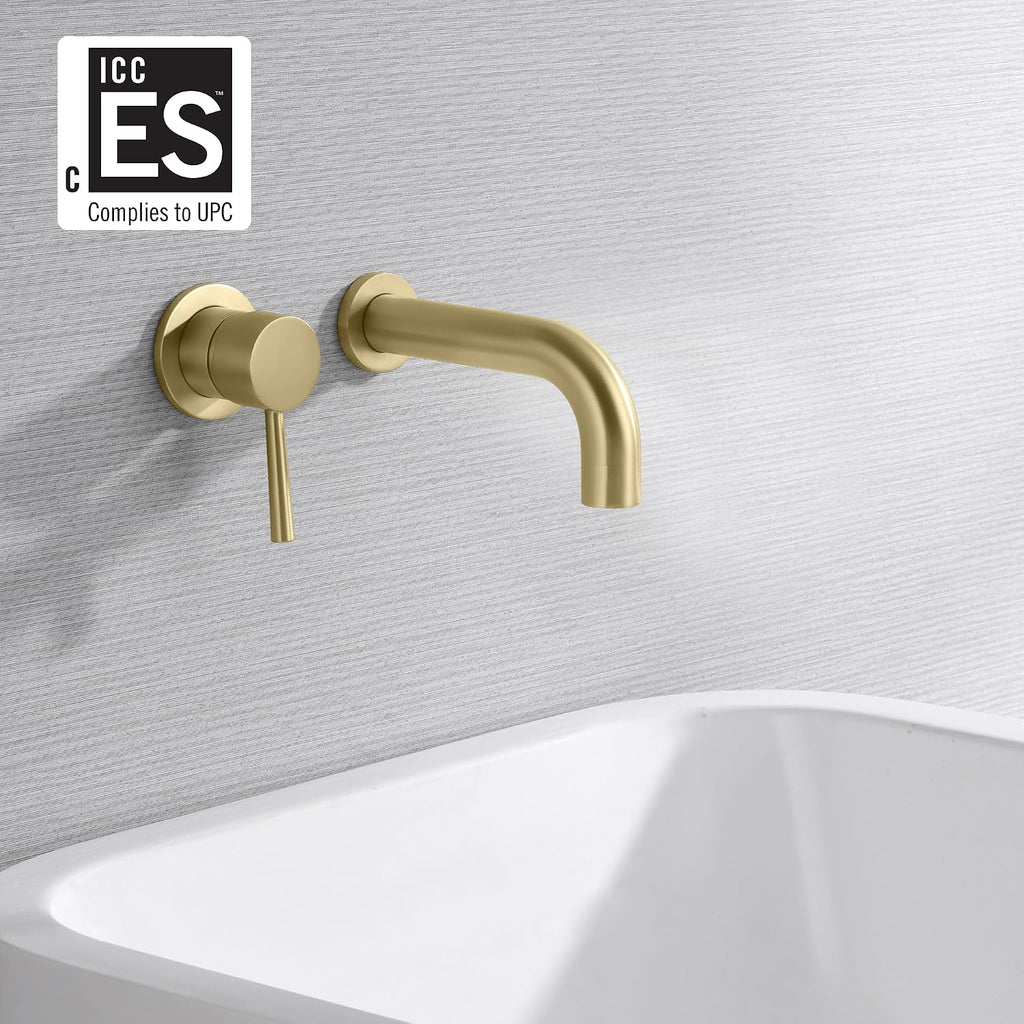 SUMERAIN Wall Mount Tub Filler Gold Bathtub Faucet with Rough in Valve, Left-Handed Handle