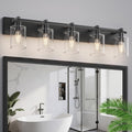 5-Light Bathroom Light Fixtures, Bubble Black Modern Vanity Lights with Clear Glass Shade, Wall Sconce Lighting for Mirror Kitchen Living Room Hallway Cabinet Porch