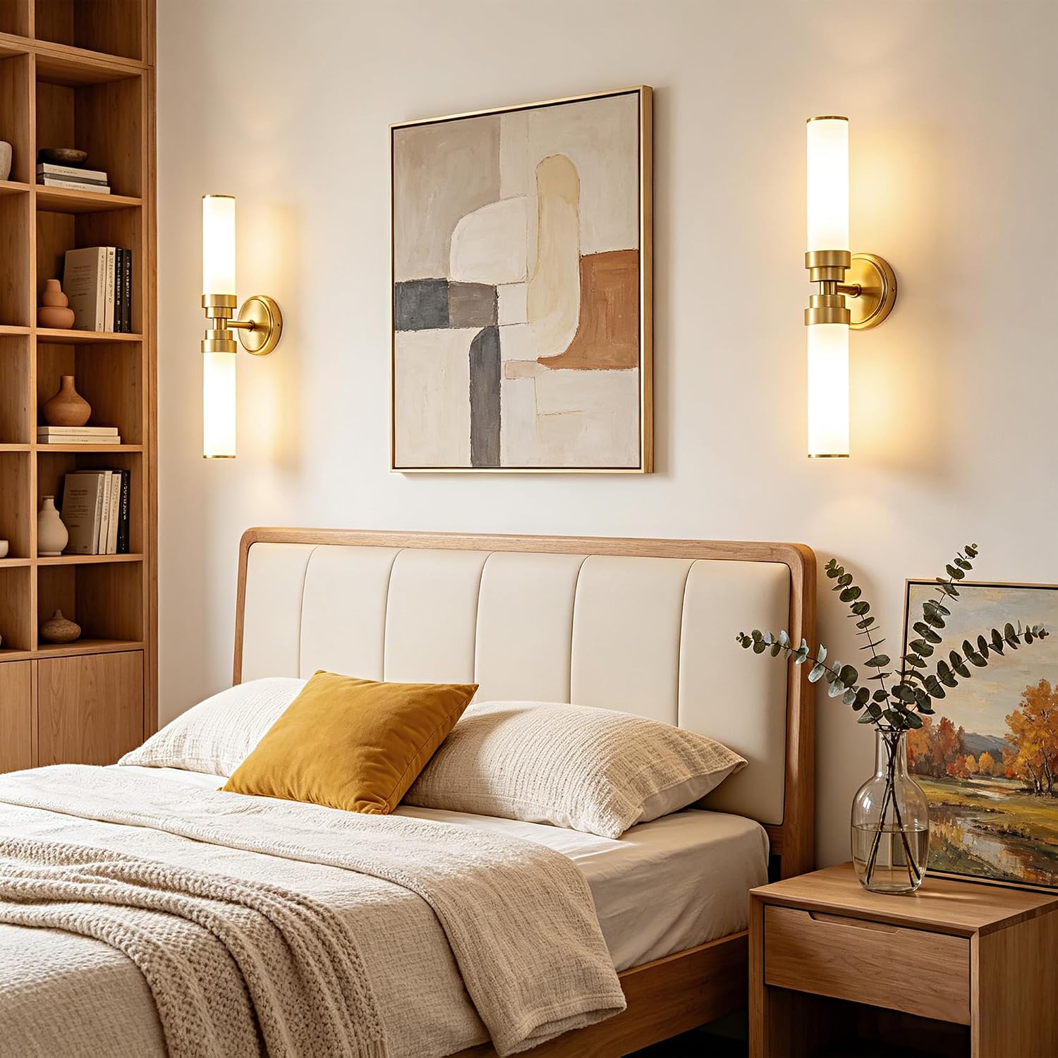 Bathroom Light Fixtures 2 Pack, Gold Wall Sconce with Milk Glass Shade, Modern Vanity Light Up and Down Sconces Wall Light - Bulb Not Included