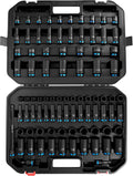 BLACK CANYON 87-Piece 1/2' Drive Impact Socket Set, SAE & Metric Deep & Shallow Sockets, 6-Point Cr-Mo Impact Grade Steel, Extension Bars, Universal Joint & Storage Case for Automotive Repair