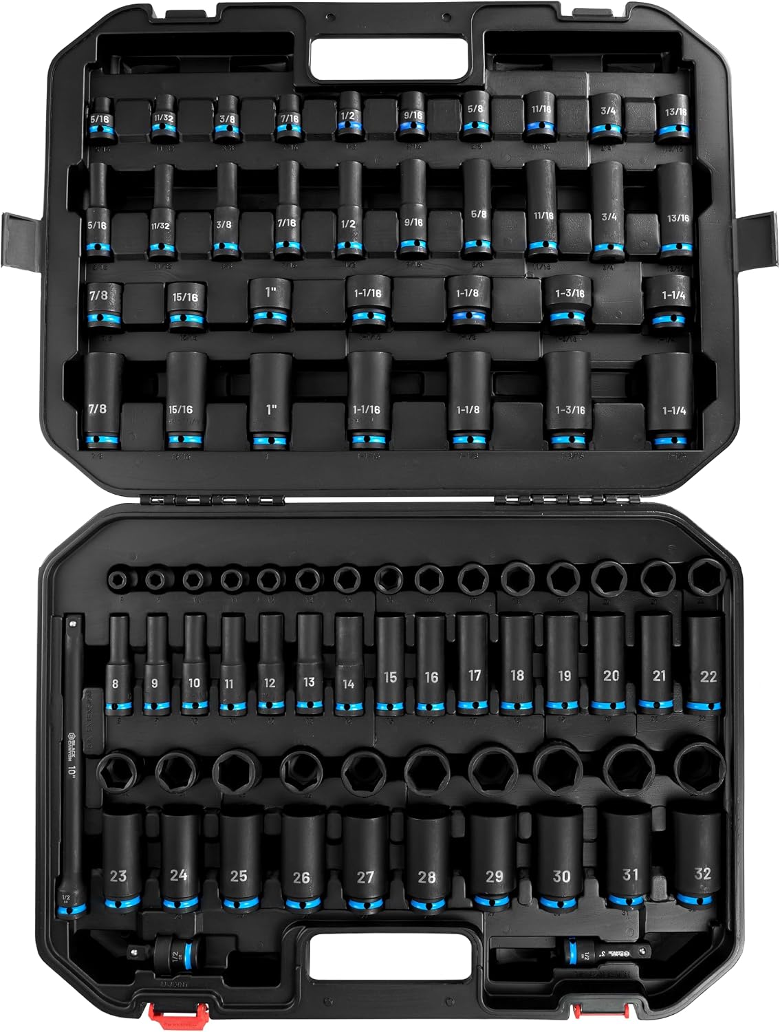BLACK CANYON 87-Piece 1/2' Drive Impact Socket Set, SAE & Metric Deep & Shallow Sockets, 6-Point Cr-Mo Impact Grade Steel, Extension Bars, Universal Joint & Storage Case for Automotive Repair