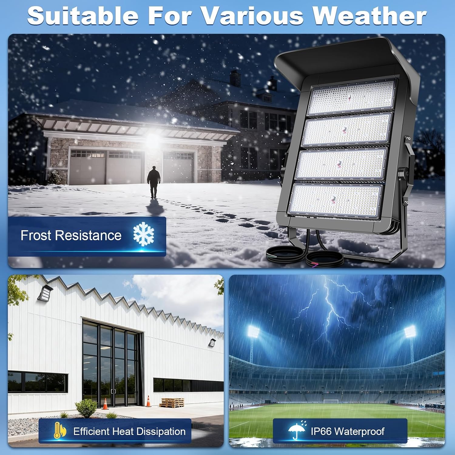 0-150000LM Led Stadium Lights Outdoor Dimmable 0-1000w Super Bright Led Arena Flood Light 100-277v 5000k Yoke Mount IP66 Waterproof Pole Light Commercial for Square, Golf Court, Port