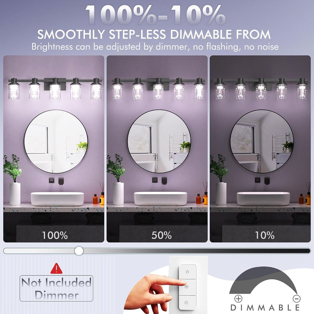 Quntis 5-Light Black Bathroom Light Fixtures with 5 Color Modes, 33 Inch Dimmable Modern Vanity Lighting Fixture Over Mirror, 35 Watts Eye Protection LED Wall Lamp (UL Certified, Bulbs Included)