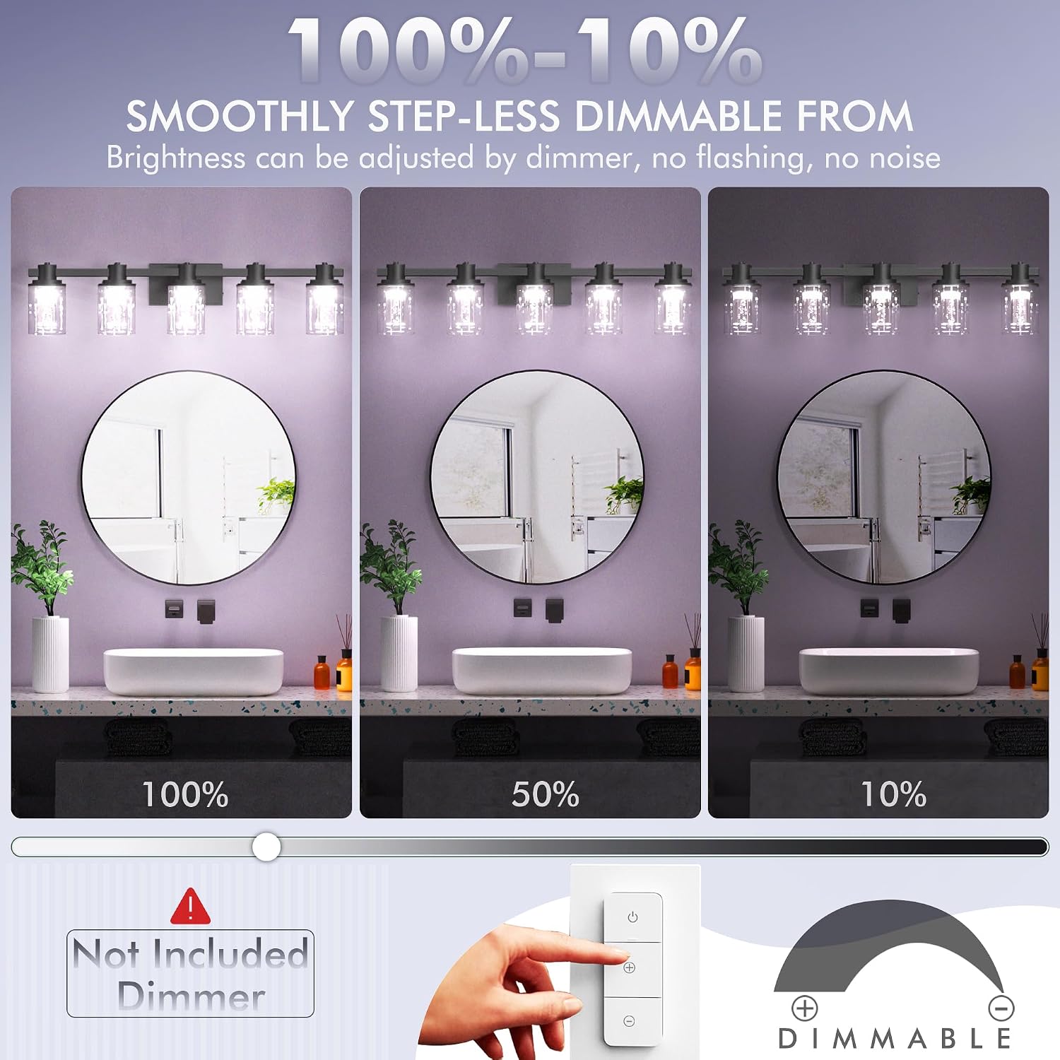 Quntis 5-Light Black Bathroom Light Fixtures with 5 Color Modes, 33 Inch Dimmable Modern Vanity Lighting Fixture Over Mirror, 35 Watts Eye Protection LED Wall Lamp (UL Certified, Bulbs Included)