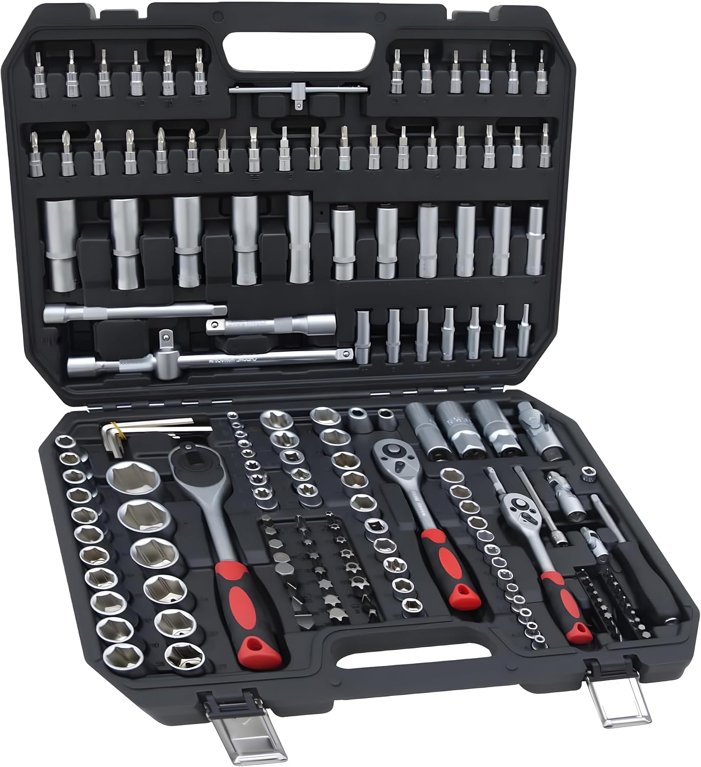 171 Pieces Socket Set, 1/4 and 3/8 Inch Drive Mechanic Tool Set, Motorcycle Tool Kit with Ratchet Handle, Universal Joint, Extension Bar, Home Auto Repair Set (171p)