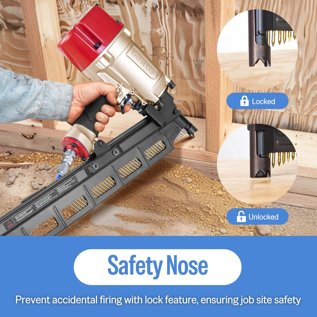 meite SN2183F 21 Degree Framing Nailer Pneumatic Nail Gun, Accepts 20-22° 2' to 3-1/4' Plastic Collated Framing Nails, Air-Powered Framing Nail Gun Tools for Wall Studs Pallet Sheathing Roof Decking