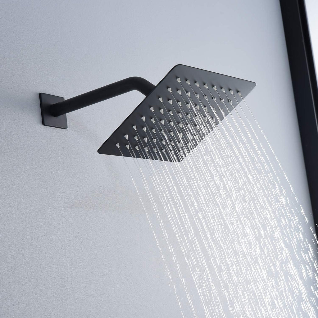 sumerain Black Tub and Shower Faucet Set with Anti-scalding Pressure Balance Valve, Waterfall Tub Spout and 8 Inch Rain Shower Head