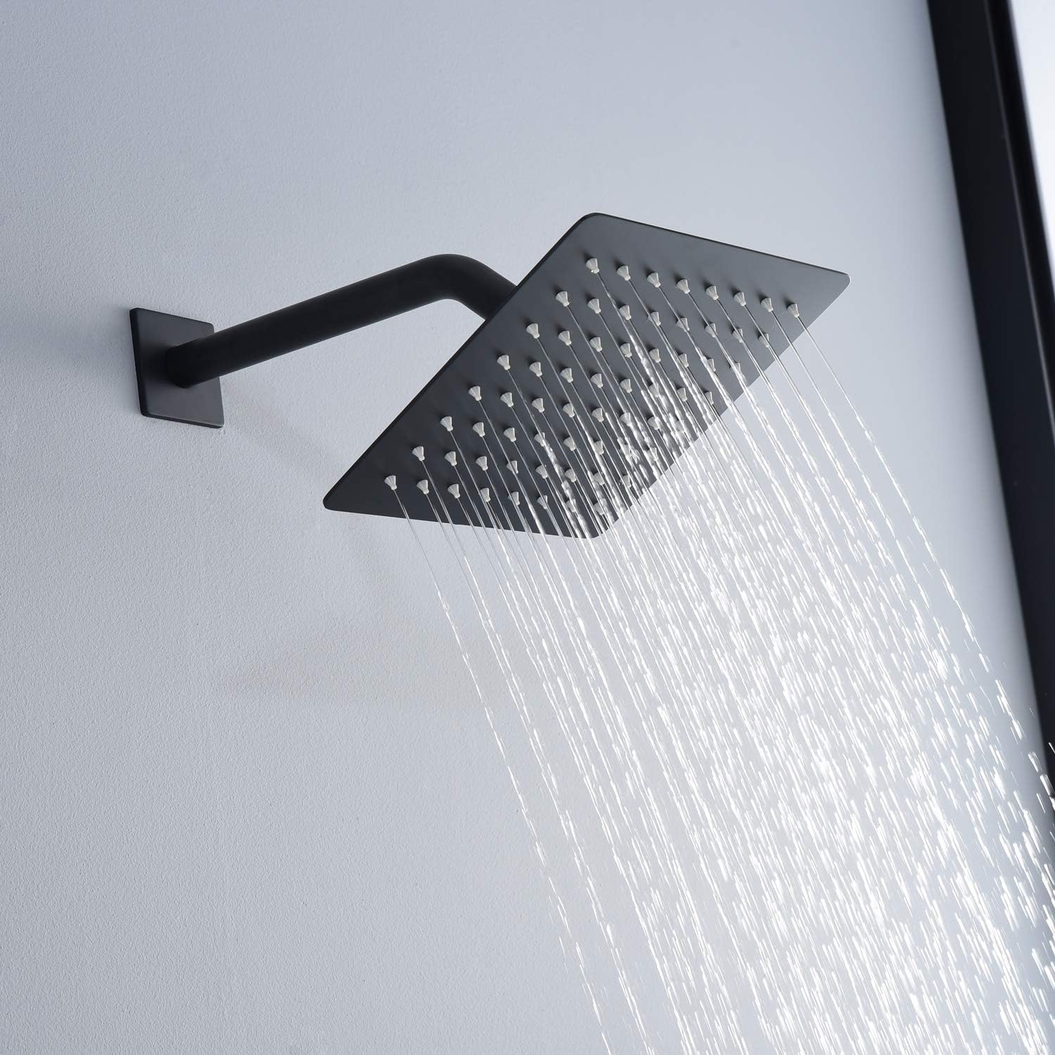 sumerain Black Tub and Shower Faucet Set with Anti-scalding Pressure Balance Valve, Waterfall Tub Spout and 8 Inch Rain Shower Head