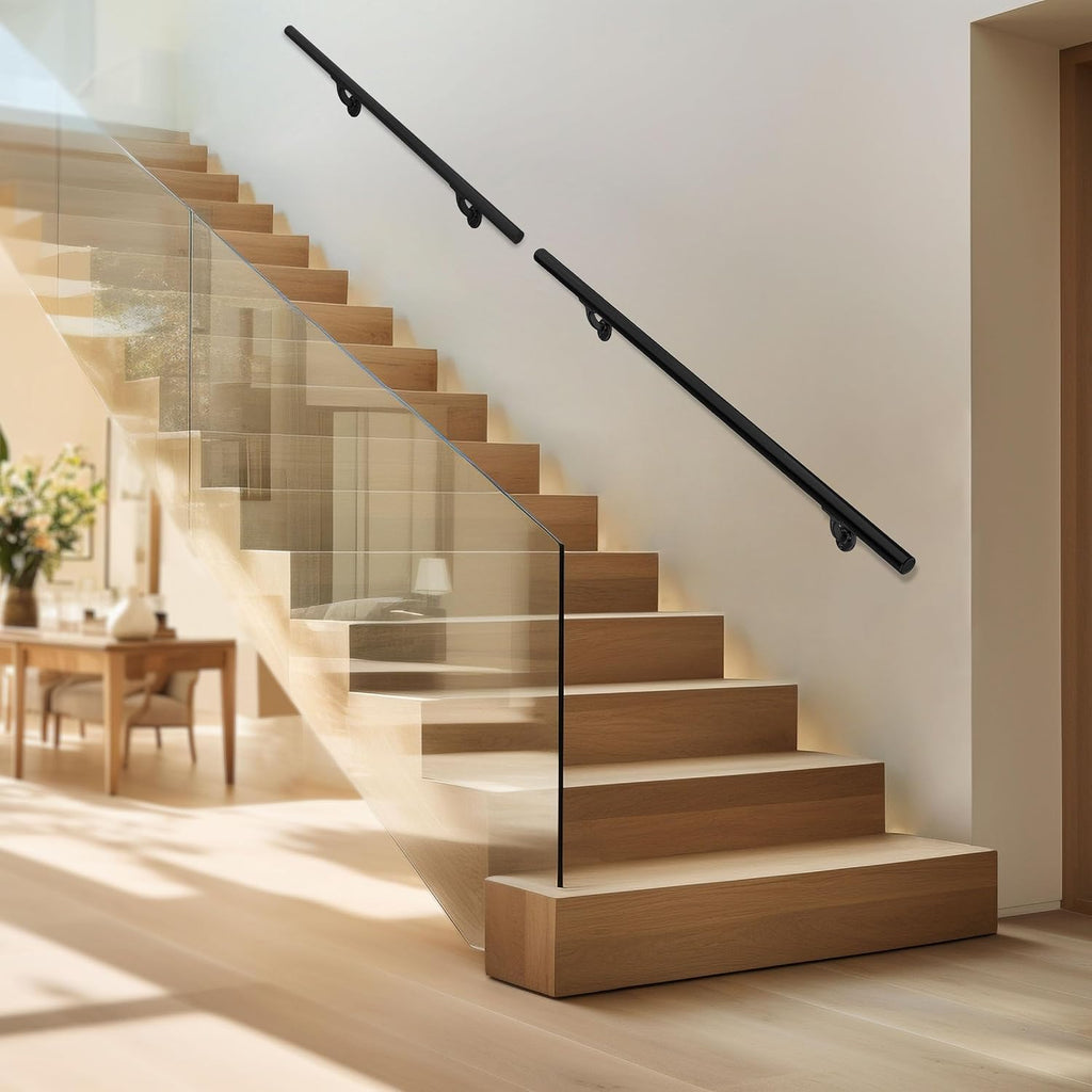 Meranti Aluminum Handrail for Indoor or Outdoor Steps and Stairs – Hand Rails for Elderly – DIY Complete Stair Railing Kit (AHR, Black, 6' Length)