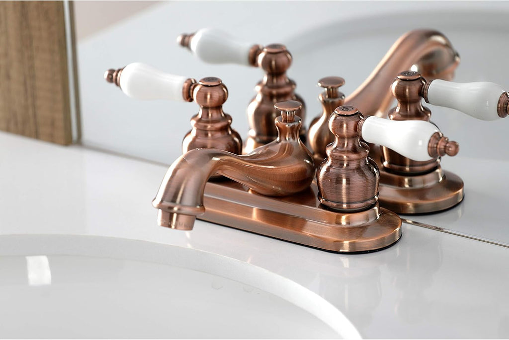 Kingston Brass KB606PL Restoration 4 in. Centerset Bathroom Faucet, Antique Copper