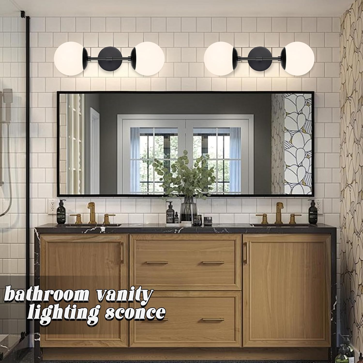 KoKo&Yukina 2 Pack Matte Black Interior Vanity Light Fixtures Mid Century Modern Bathroom Vanity Light Globe Sconce Vanity Lights with Clear Glass for Bathroom (Bulb Incl.)