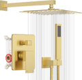 ESNBIA Gold Shower System, 12 Inches Shower faucet Set with Pressure Balance Shower Valve, High Pressure Gold Shower Head and Handle Set, Wall Mounted Shower Fixtures, Brushed Gold