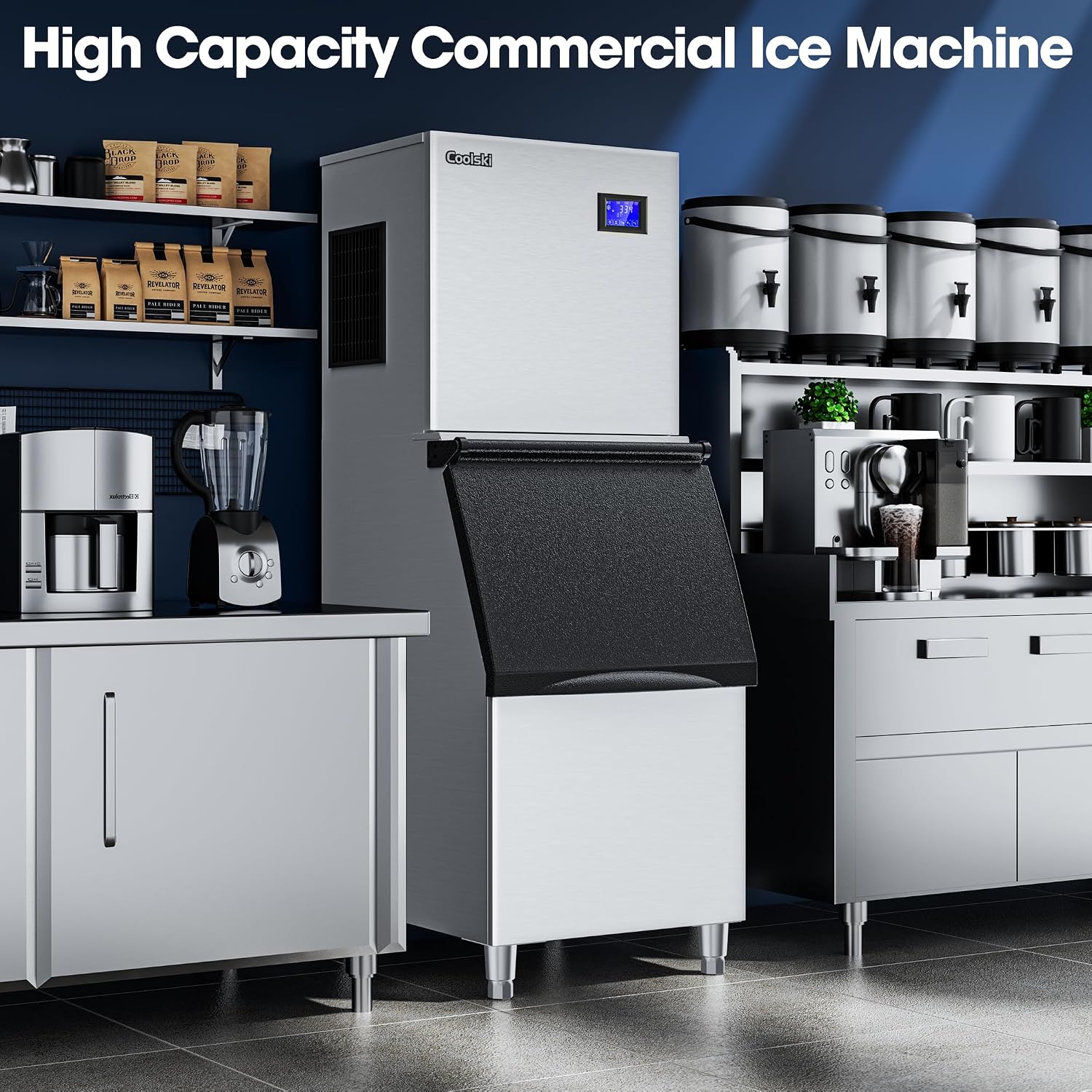 Coolski Commercial Ice Machine 420LBS/24H, 22'W Industrial Ice Maker with Large Storage Bin, Fast Ice Making, Upgraded Water Filters, DOE & ETL Certified, Ideal for Restaurants/Bars/Hotels