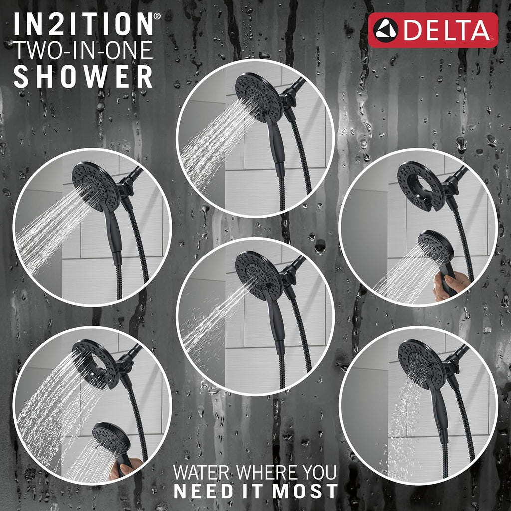 Delta Albion Bathtub Shower Faucet Set in Black/Gold 1.75 GPM, T144855-GZ-I