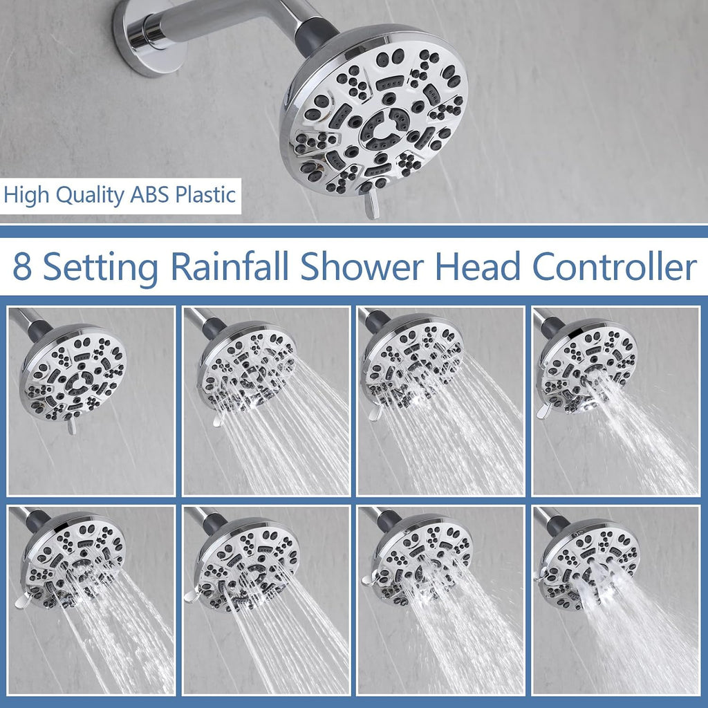 2 Handles Shower Faucet Set with Tub Spout Bathtub Shower Faucet Combo Set Shower System Complete Tub and Shower Trim Kit Wall Mounted Shower Fixtures Chrome