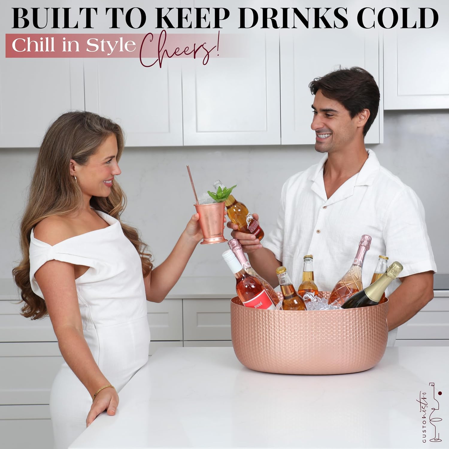 Gusto Nostro Large Beverage Tub for Parties - Metal Tub for Wine Bottles,Champagne,Beers - High Capacity Ice Bucket for Drinks - Extra Large Ice Buckets for Parties (22 qt) Outdoor Party Drink Bucket