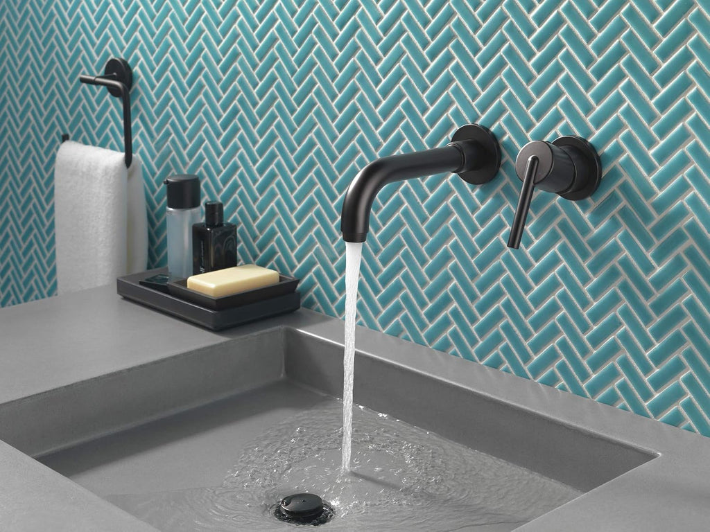 Delta Trinsic Wall Mount Bathroom Faucet 2 Hole, Matte Black Bathroom Sink Faucet for Vanity, Polished Nickel T3559LF-PNWL