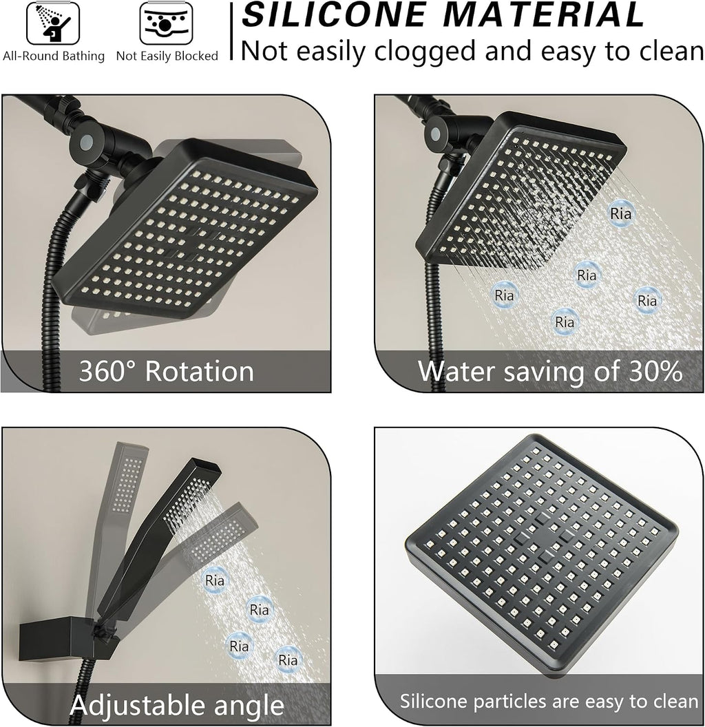 2 Handle Shower Faucet Set with Hand Shower Matte Black Two Handle Tub Shower Faucets Sets Wall Mounted Bathroom Bathtub Shower Trim Kit
