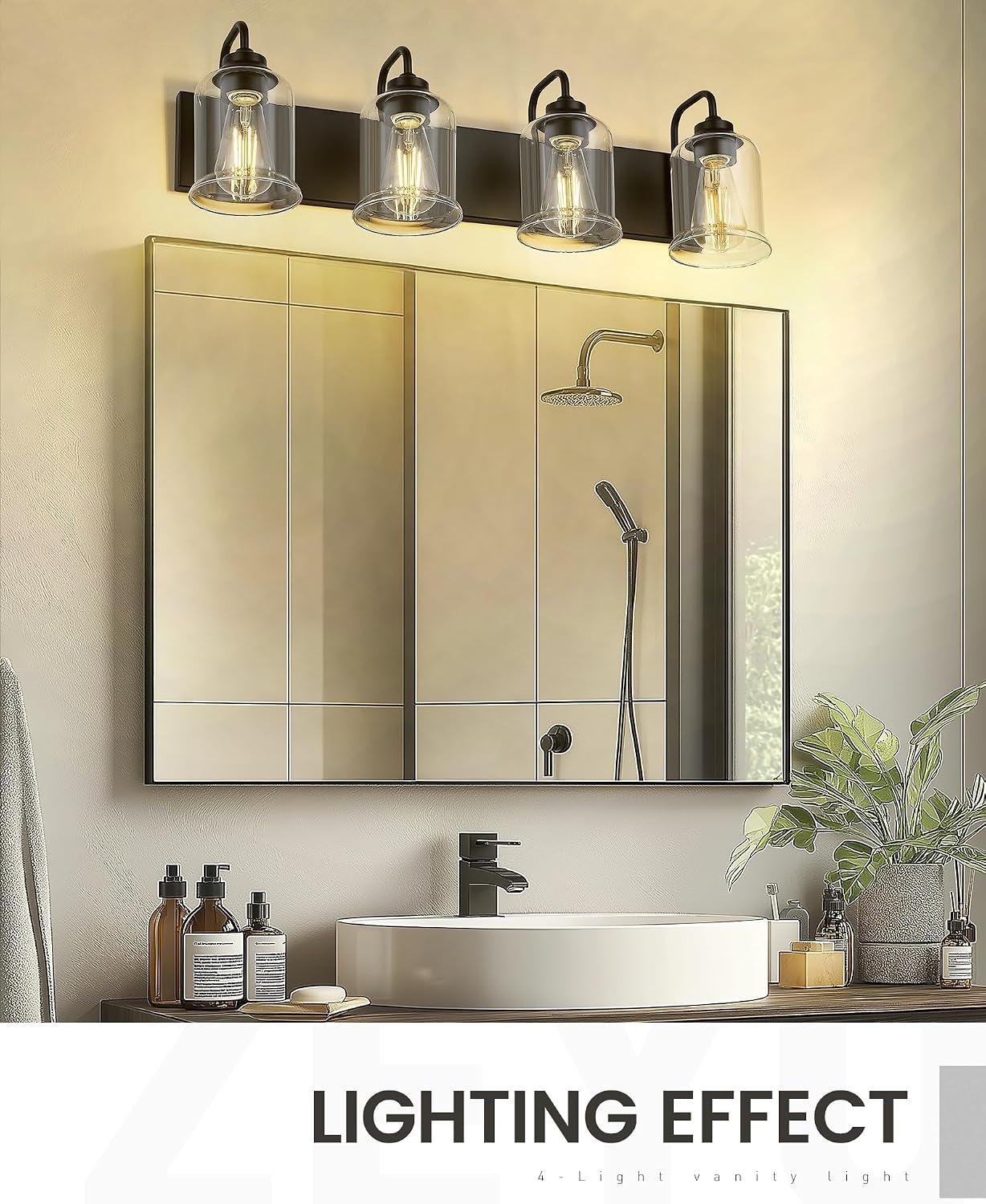 zeyu Modern Bathroom Light Fixtures, 4 Light Vanity Lighting, 28.5' Bathroom Mirror Wall Light, Matte Black Finish with Clear Glass Shade, ZSL72B-4W BK